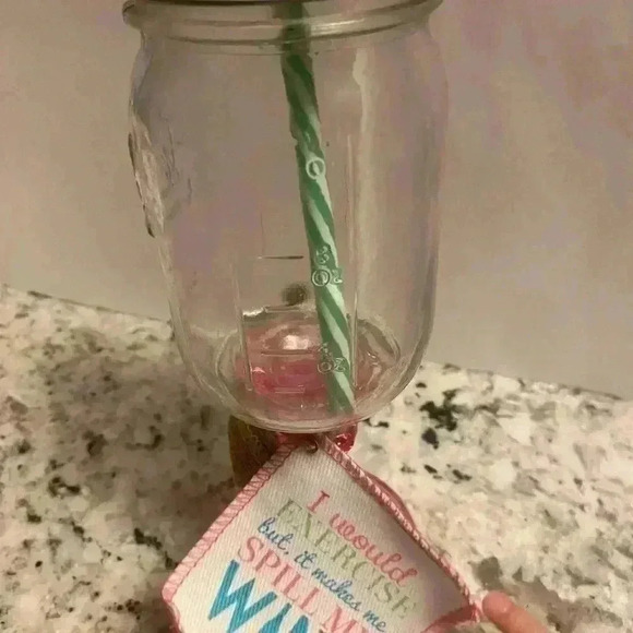 NWOT Mason Jar Wine Glass with Pink Stem & clear Fresh Mason Jar 1 pint with lid - Picture 5 of 6